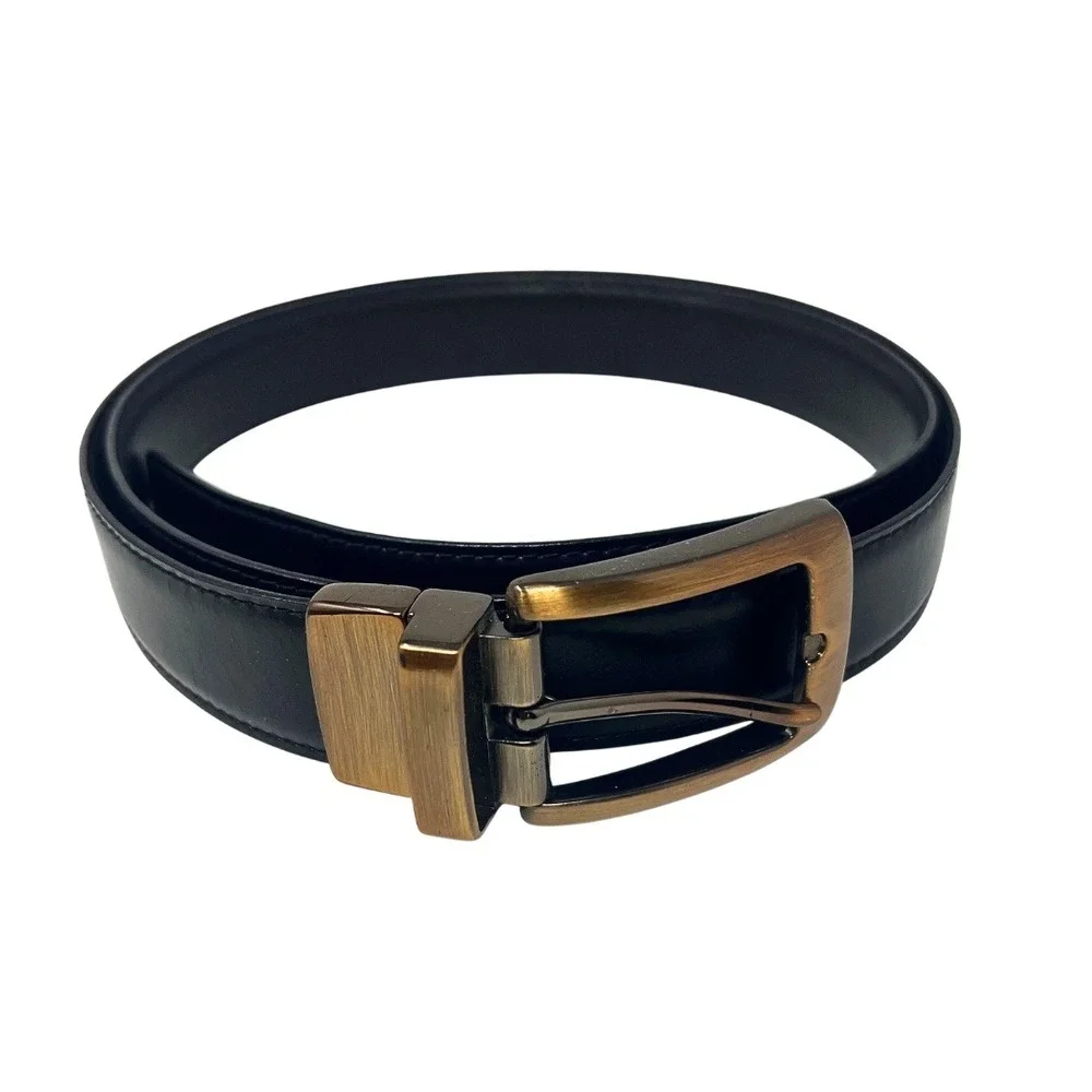 Genuine Leather Black Dress Belt 40x100 Antique Brass Buckle 1